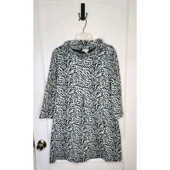 Tyler Boe Kim Dress Mint Green Blue Black Animal Print Tunic Cowl Size Large - Picture 1 of 4